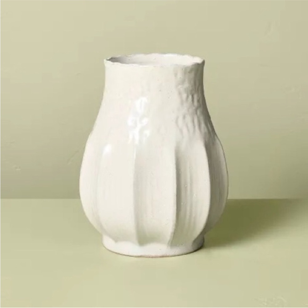 12" Pleated Ceramic Vase Sour Cream - Hearth & Hand™ with Magnolia
